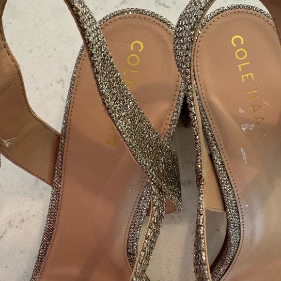 Cole Haan Womens Josie Gold Glitter Block Heel Dress Sandals Shoes Sz 9.5B NEW - Picture 5 of 10